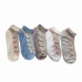 Women summer thin crystal floral glass silk socks variant set in five soft colors. - One Size / Multicolor