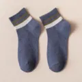 Men mid-calf cotton socks with stylish striped cuffs, breathable and comfortable for daily wear. - One Size / Denim Blue
