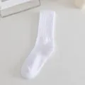 White Ribbed Long Socks Casual Daily Solid Color Tube Stockings Comfortable Cotton Hosiery - One Size / White
