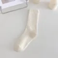 Solid color milk white ribbed mid-tube casual socks for women, soft daily comfortable wear - One Size / Creamy White