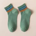 Men's green crew socks with classic double-stripe design, comfortable breathable cotton. - One Size / Green