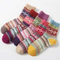Thick retro ethnic style women's mid-tube socks, warm winter wool knit socks for daily wear. - One Size / Multicolor