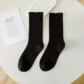 Solid color black mid-tube socks for women, Japanese college style thin cotton summer socks. - One Size / Black
