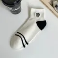 Women summer short cotton socks breathable black white casual socks trendy college style - Camellia