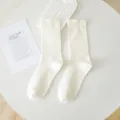 Comfortable plain white mid-calf socks for women, minimalist solid color daily wear hosiery. - One Size / Cream White