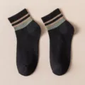 Black striped men crew socks casual cotton breathable sports athletic socks daily wear - One Size / Black