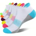 Close-up detail of breathable mesh sports socks with colorful low cut athletic design. - One Size / White Combo