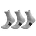 Mens athletic sports socks breathable mesh towel bottom running basketball socks 3 pairs - Gray