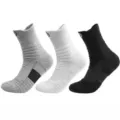 Men's athletic basketball sports socks with breathable mesh and cushioned towel bottom. - Multicolor