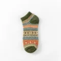 Men retro geometric boat socks ethnic style spring cotton short socks green variant - One Size / Army Green