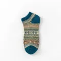 Men retro ethnic boat socks, geometric knitted short socks, comfortable breathable cotton. - One Size / Blue