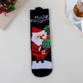 Christmas mid-calf cotton socks with Santa Claus pattern, black winter warm festive gifts. - 001