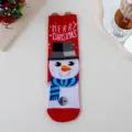 Christmas cotton mid-tube socks with cute snowman pattern and festive red color design. - Color 005