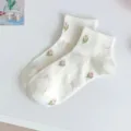 Sweet white short socks for women featuring cute tulip embroidery and bows, comfy summer cotton. - One Size / Small Bowknot