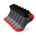 Men's athletic ankle socks, breathable honeycomb sports running socks, 6-pack multi-color. - One Size / Black Red