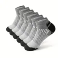 Men athletic sports ankle socks breathable mesh running socks grey black pack of 6 pairs - One Size / Light Grey