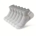 Detailed view of breathable men's sports ankle socks in grey, featuring comfortable mesh design. - One Size / Grey/White