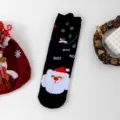 Christmas black mid-calf socks with cute Santa and reindeer patterns, cozy cotton winter wear. - Color 011