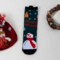 Christmas mid-calf socks for women men winter cute snowman pattern green cotton hosiery - 012