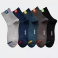 Men cotton crew socks breathable athletic casual mid-tube socks 5 pairs set for daily - One Size / Multicolor