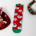 Christmas mid-tube cotton socks with cute snowman pattern, festive red and green design. - Color 014