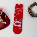 Cute Christmas cotton mid-tube socks with reindeer design and festive red color for winter. - Color 015