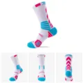 Unisex sport socken bunte gestreifte lange trainings kompression rohr socken neu - Weiß, Blau & Pflaumenrot