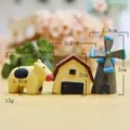 Miniatur Kunstharz Deko-Set mit Kuh, Haus und Windmuehle fuer DIY Garten Dekoration. - Kuh Dreiteiler Set