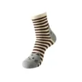 Damen Socken in Braun-Weiß gestreift mit süßem Katzenmuster an der Spitze, weiche Baumwolle. - Einheitsgröße / Kaffeebraun