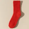 Soft coral fleece fuzzy floor socks in bright red, comfortable cozy sleep socks for women. - Size 37-43 / Red