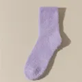 Soft purple coral fleece fuzzy sock detail, cozy winter floor sock texture closeup. - Size 37-43 / Purple