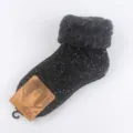 Detailed view of thick thermal fleece-lined wool snow socks for women in winter. - One Size / Black and Gray
