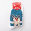 Thickened coral fleece Christmas socks for women with cute reindeer pattern and bow decor. - One Size / Blue Reindeer