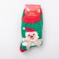 Thick plush Christmas socks for women with Santa and bow, cozy fuzzy winter floor socks. - One Size / Green Santa Claus