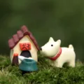 Miniatur weiße Hundeset Harz Figur für Sukkulenten Mikro Landschafts Deko Garten - Hunde-Set