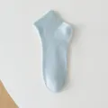 Detail view of light blue mesh short socks, breathable knit texture for comfort. - One Size / Blue