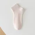 Detail shot of light pink seamless women ankle socks, breathable mesh summer short sock. - One Size / Pink