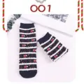 Christmas fluffy mid-calf socks for women with cute striped design and soft warm fabric. - One Size / Straight Board Socks in Navy Stripes with Small Santa Claus