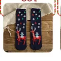 Christmas socks dark blue reindeer pattern mid-calf cotton socks winter warm hosiery - One Size / Straight Board Socks in Navy with Elk