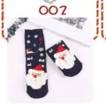 Cute Christmas cotton mid-tube socks with 3D Santa Claus design, winter elk and snowflake patterns. - One Size / Straight Board Socks in Navy with Small Elk and Santa Claus