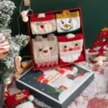 Christmas gift box set of 4 pairs cute cartoon Santa snowman mid-tube socks for women - One Size / 4-Pair Pack Style 4