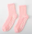 Light pink fuzzy non-slip slipper socks, soft plush coral fleece warm home socks for women. - Women's Non-slip Solid Color Bright Pink