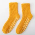 Fluffy coral fleece fuzzy socks for women, warm winter house socks with non-slip grips yellow - Women's Non-slip Solid Color Orange-Yellow