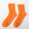 Cozy orange fuzzy fleece non-slip home socks for women, soft winter warm floor socks. - Women's Non-slip Solid Color Orange-Red
