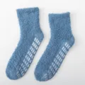 Cozy fuzzy coral fleece home socks with anti-slip grips for women winter warmth indoor wear - Women's Non-slip Solid Color Denim Blue