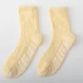 Cozy fuzzy non-slip slipper socks for women, soft plush coral fleece home socks in light yellow - Women's Non-slip Solid Color Light Yellow