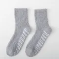 Grey fluffy non-slip fuzzy socks for women, cozy winter thermal indoor floor slipper socks. - Women's Non-slip Solid Color Light Grey