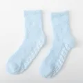 Light blue fuzzy cozy coral fleece socks with anti-slip grips for women home indoor wear - Women's Non-slip Solid Color Light Blue