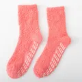 Cozy pink fluffy fuzzy slipper socks with non-slip grips for women home wear warm winter. - Women's Non-slip Solid Color Watermelon Red