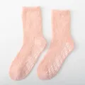 Pink fuzzy fluffy non-slip home socks for women, soft coral fleece winter warm floor socks. - Women's Non-slip Solid Color Ivory